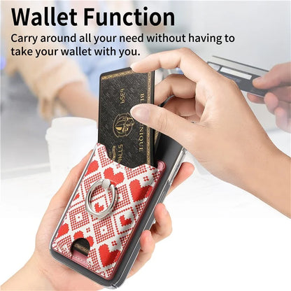 KB-46 Stick-On Card Holder Love Heart Pattern Leather Card Bag Finger Grip Kickstand