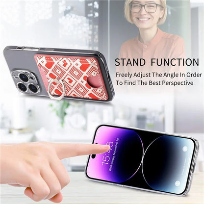 KB-46 Stick-On Card Holder Love Heart Pattern Leather Card Bag Finger Grip Kickstand
