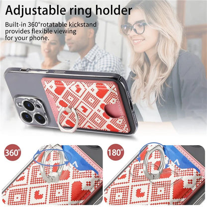 KB-46 Stick-On Card Holder Love Heart Pattern Leather Card Bag Finger Grip Kickstand