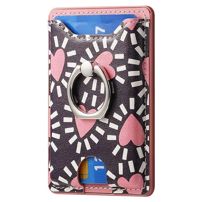 KB-46 Stick-On Card Holder Love Heart Pattern Leather Card Bag Finger Grip Kickstand