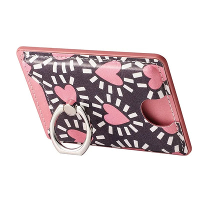 KB-46 Stick-On Card Holder Love Heart Pattern Leather Card Bag Finger Grip Kickstand