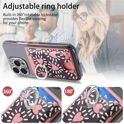 KB-46 Stick-On Card Holder Love Heart Pattern Leather Card Bag Finger Grip Kickstand