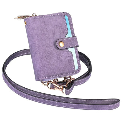 KB-37 Leather Credit Card Holder Adhesive Pouch Kickstand Card Bag with Long Strap