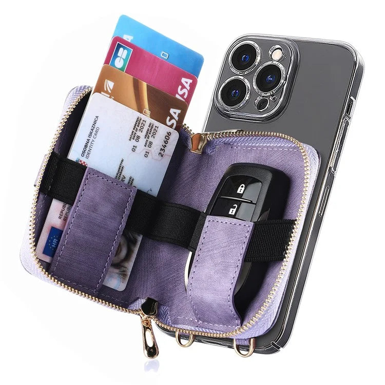 KB-37 Leather Credit Card Holder Adhesive Pouch Kickstand Card Bag with Long Strap
