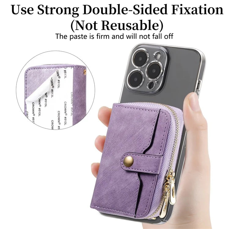 KB-37 Leather Credit Card Holder Adhesive Pouch Kickstand Card Bag with Long Strap