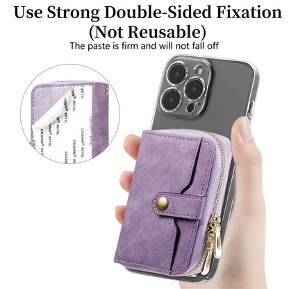 KB-37 Leather Credit Card Holder Adhesive Pouch Kickstand Card Bag with Long Strap