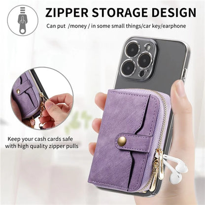 KB-37 Leather Credit Card Holder Adhesive Pouch Kickstand Card Bag with Long Strap