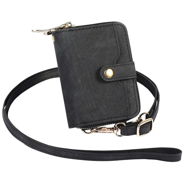 KB-37 Leather Credit Card Holder Adhesive Pouch Kickstand Card Bag with Long Strap