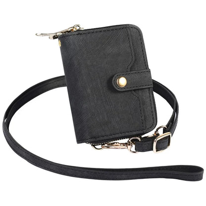 KB-37 Leather Credit Card Holder Adhesive Pouch Kickstand Card Bag with Long Strap