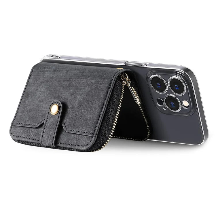 KB-37 Leather Credit Card Holder Adhesive Pouch Kickstand Card Bag with Long Strap
