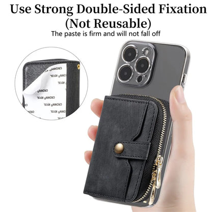 KB-37 Leather Credit Card Holder Adhesive Pouch Kickstand Card Bag with Long Strap