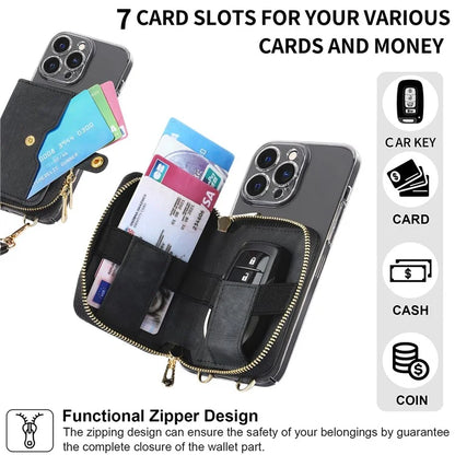 KB-37 Leather Credit Card Holder Adhesive Pouch Kickstand Card Bag with Long Strap