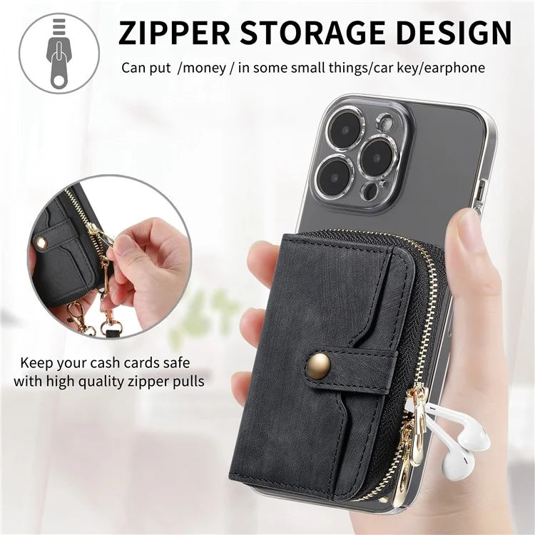 KB-37 Leather Credit Card Holder Adhesive Pouch Kickstand Card Bag with Long Strap