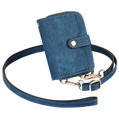 KB-37 Leather Credit Card Holder Adhesive Pouch Kickstand Card Bag with Long Strap
