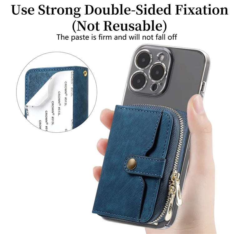 KB-37 Leather Credit Card Holder Adhesive Pouch Kickstand Card Bag with Long Strap