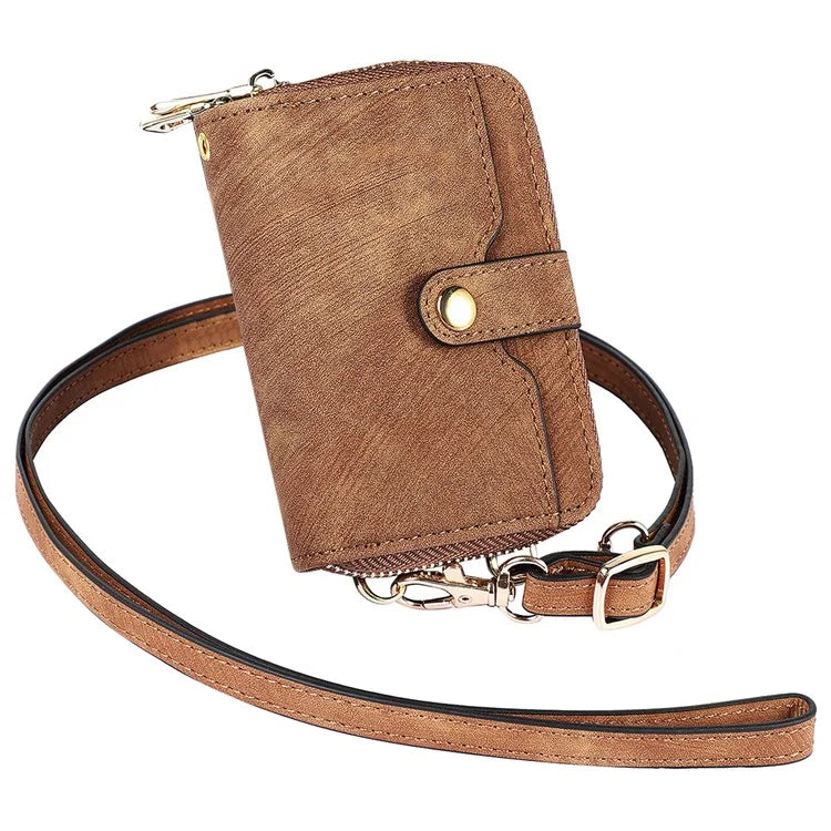 KB-37 Leather Credit Card Holder Adhesive Pouch Kickstand Card Bag with Long Strap