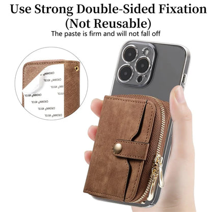 KB-37 Leather Credit Card Holder Adhesive Pouch Kickstand Card Bag with Long Strap