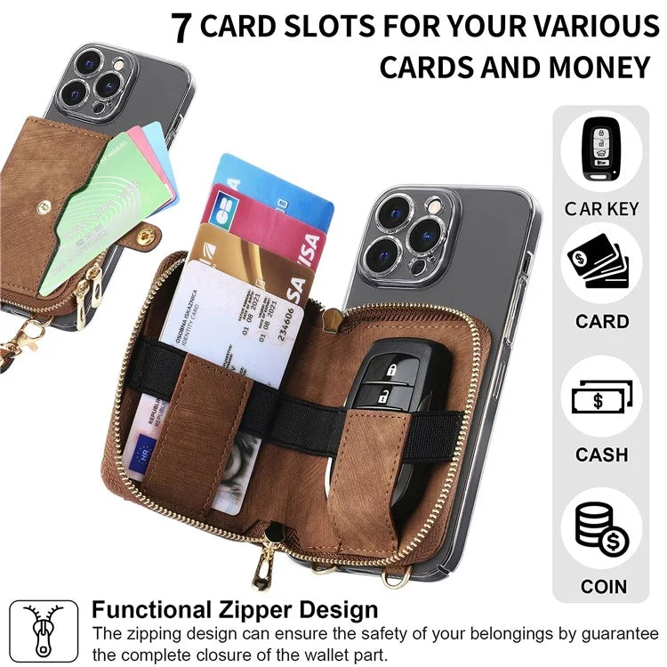KB-37 Leather Credit Card Holder Adhesive Pouch Kickstand Card Bag with Long Strap