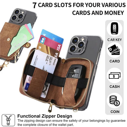 KB-37 Leather Credit Card Holder Adhesive Pouch Kickstand Card Bag with Long Strap