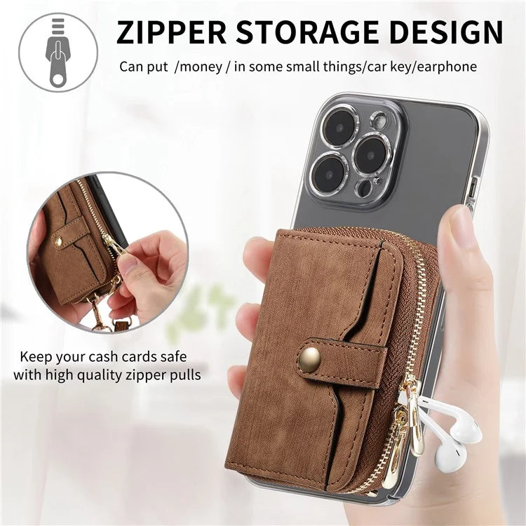 KB-37 Leather Credit Card Holder Adhesive Pouch Kickstand Card Bag with Long Strap