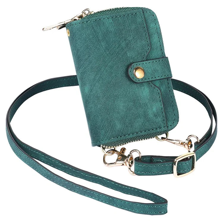 KB-37 Leather Credit Card Holder Adhesive Pouch Kickstand Card Bag with Long Strap