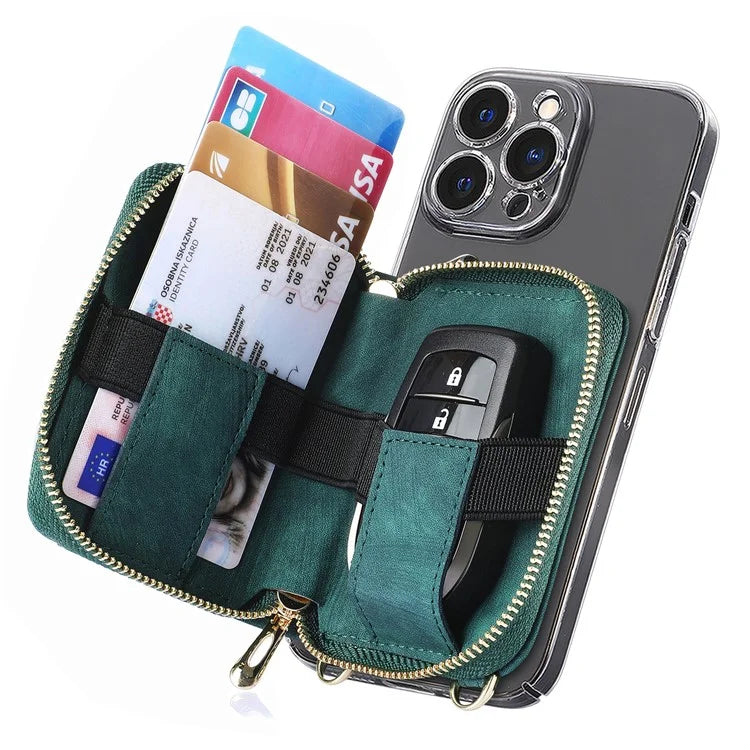 KB-37 Leather Credit Card Holder Adhesive Pouch Kickstand Card Bag with Long Strap