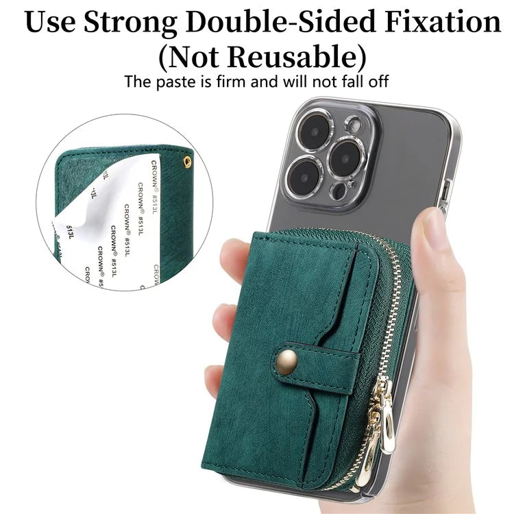KB-37 Leather Credit Card Holder Adhesive Pouch Kickstand Card Bag with Long Strap