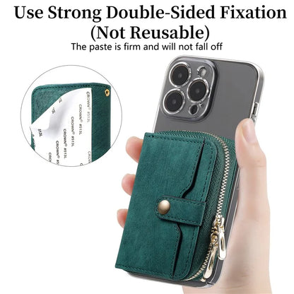 KB-37 Leather Credit Card Holder Adhesive Pouch Kickstand Card Bag with Long Strap
