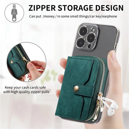 KB-37 Leather Credit Card Holder Adhesive Pouch Kickstand Card Bag with Long Strap