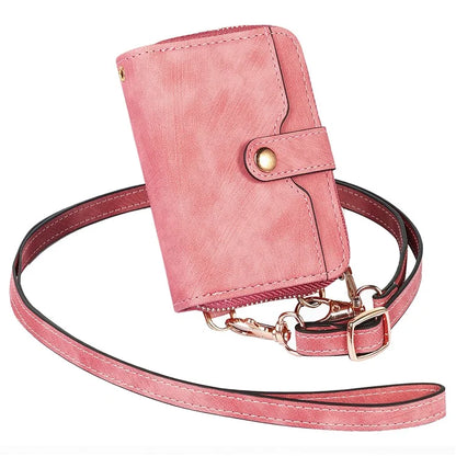 KB-37 Leather Credit Card Holder Adhesive Pouch Kickstand Card Bag with Long Strap