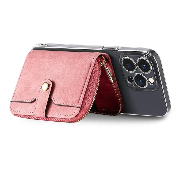 KB-37 Leather Credit Card Holder Adhesive Pouch Kickstand Card Bag with Long Strap