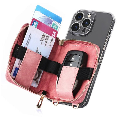 KB-37 Leather Credit Card Holder Adhesive Pouch Kickstand Card Bag with Long Strap