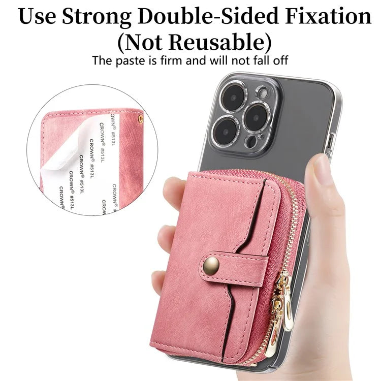 KB-37 Leather Credit Card Holder Adhesive Pouch Kickstand Card Bag with Long Strap