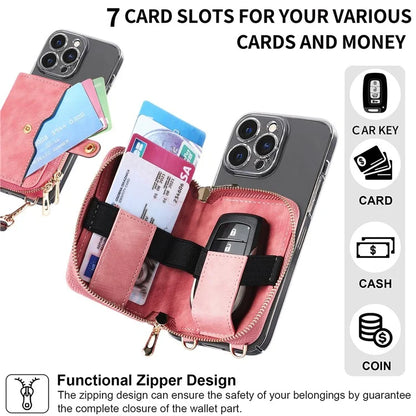 KB-37 Leather Credit Card Holder Adhesive Pouch Kickstand Card Bag with Long Strap