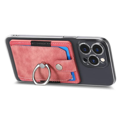 KB-43 Retro Card Holder Adhesive Pouch Finger Grip Kickstand Card Bag Sleeve