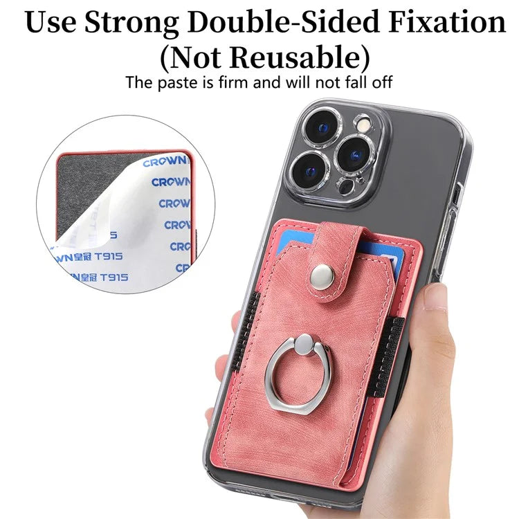 KB-43 Retro Card Holder Adhesive Pouch Finger Grip Kickstand Card Bag Sleeve