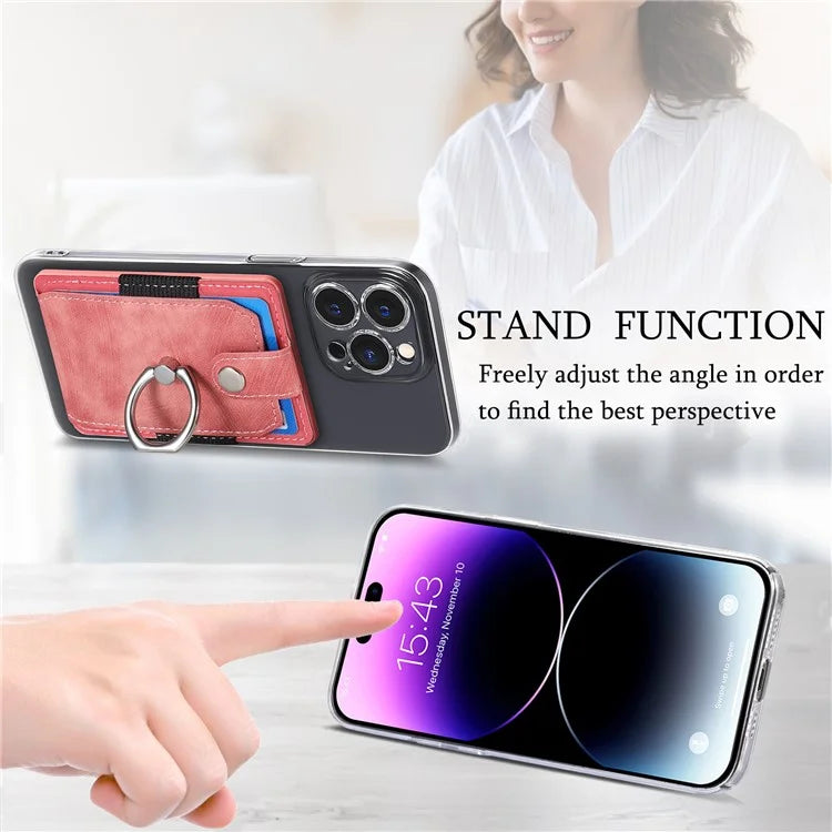 KB-43 Retro Card Holder Adhesive Pouch Finger Grip Kickstand Card Bag Sleeve