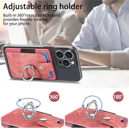 KB-43 Retro Card Holder Adhesive Pouch Finger Grip Kickstand Card Bag Sleeve