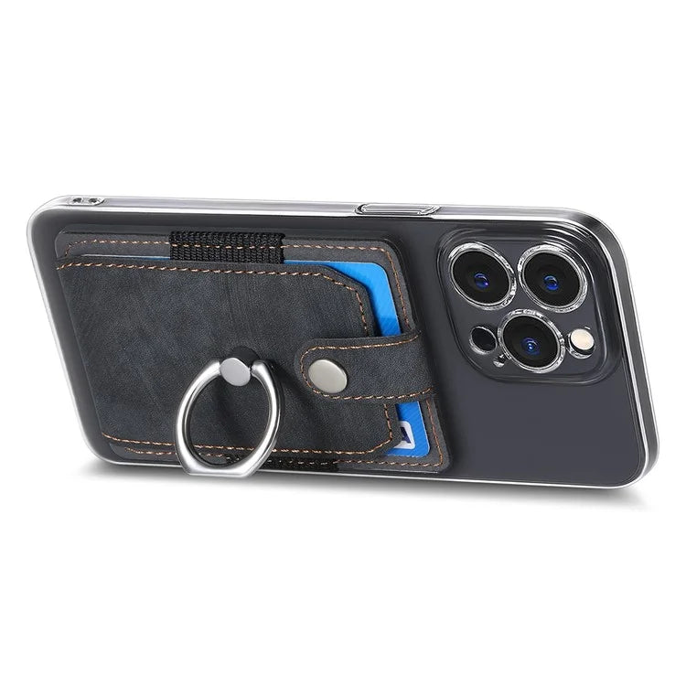 KB-43 Retro Card Holder Adhesive Pouch Finger Grip Kickstand Card Bag Sleeve