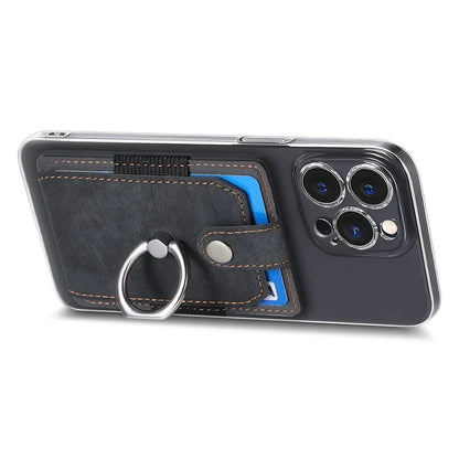 KB-43 Retro Card Holder Adhesive Pouch Finger Grip Kickstand Card Bag Sleeve