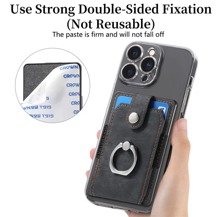 KB-43 Retro Card Holder Adhesive Pouch Finger Grip Kickstand Card Bag Sleeve