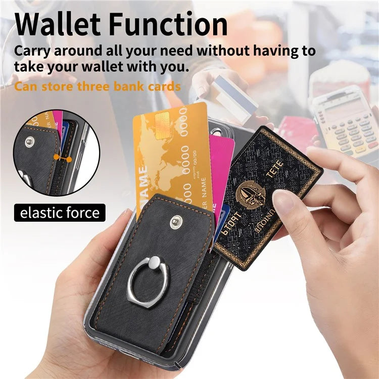 KB-43 Retro Card Holder Adhesive Pouch Finger Grip Kickstand Card Bag Sleeve
