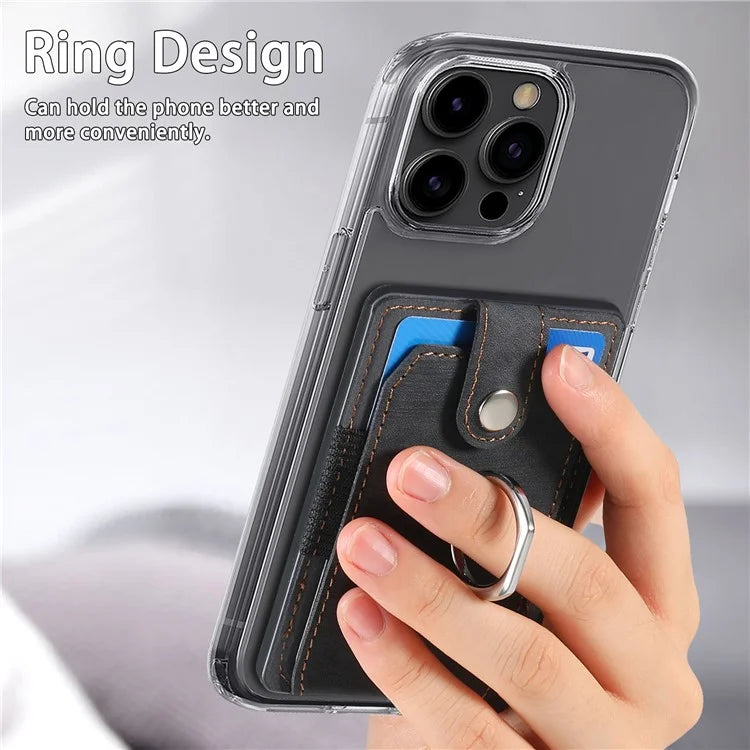 KB-43 Retro Card Holder Adhesive Pouch Finger Grip Kickstand Card Bag Sleeve