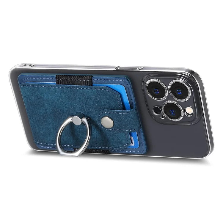 KB-43 Retro Card Holder Adhesive Pouch Finger Grip Kickstand Card Bag Sleeve