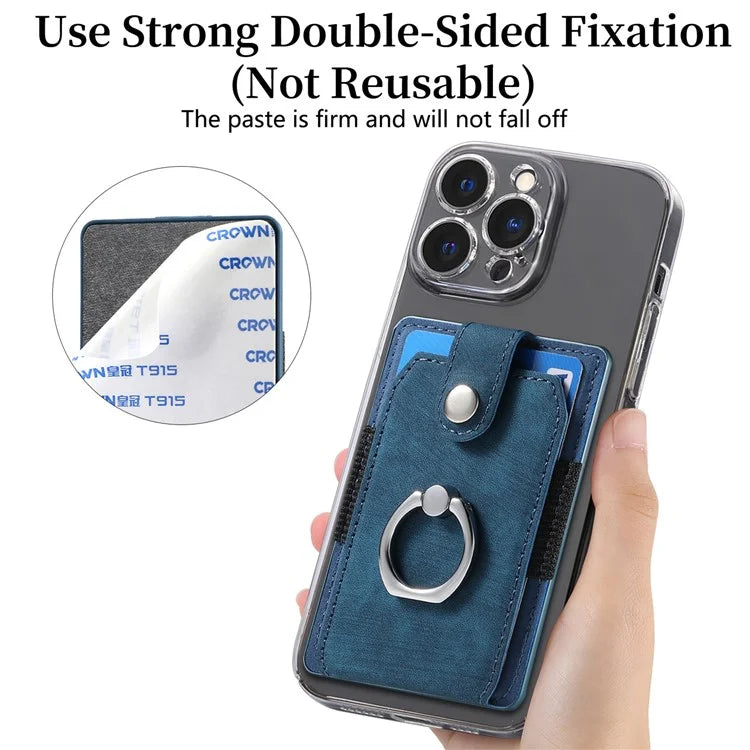 KB-43 Retro Card Holder Adhesive Pouch Finger Grip Kickstand Card Bag Sleeve