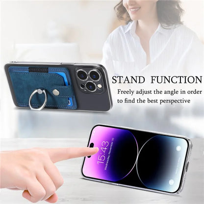 KB-43 Retro Card Holder Adhesive Pouch Finger Grip Kickstand Card Bag Sleeve