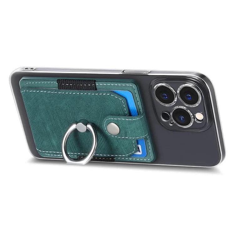 KB-43 Retro Card Holder Adhesive Pouch Finger Grip Kickstand Card Bag Sleeve