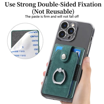 KB-43 Retro Card Holder Adhesive Pouch Finger Grip Kickstand Card Bag Sleeve