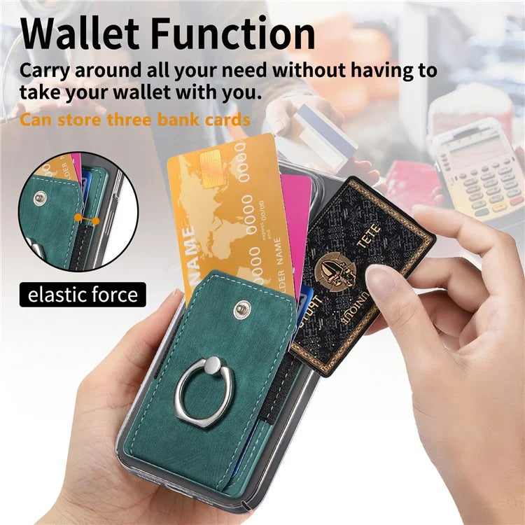 KB-43 Retro Card Holder Adhesive Pouch Finger Grip Kickstand Card Bag Sleeve