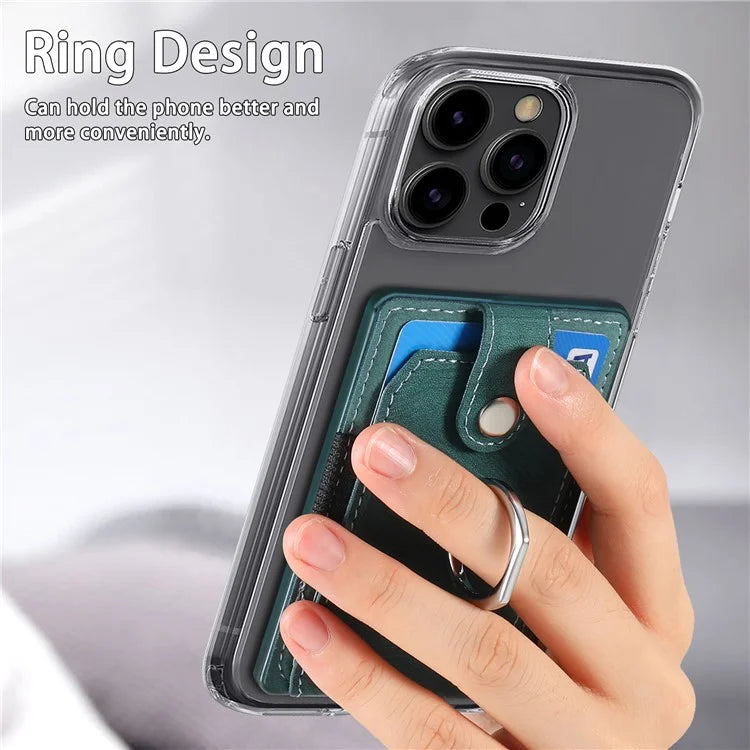 KB-43 Retro Card Holder Adhesive Pouch Finger Grip Kickstand Card Bag Sleeve